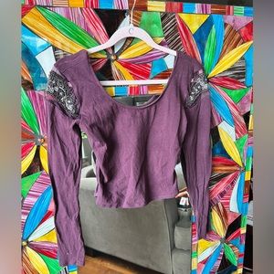 Purple bedazzled long sleeve crop shirt ✨